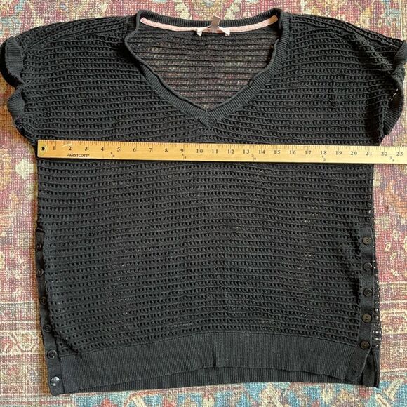 Womens XS Victorias Secret Black Knit Short Sleeve Top- Coverup/side buttons - Picture 3 of 8